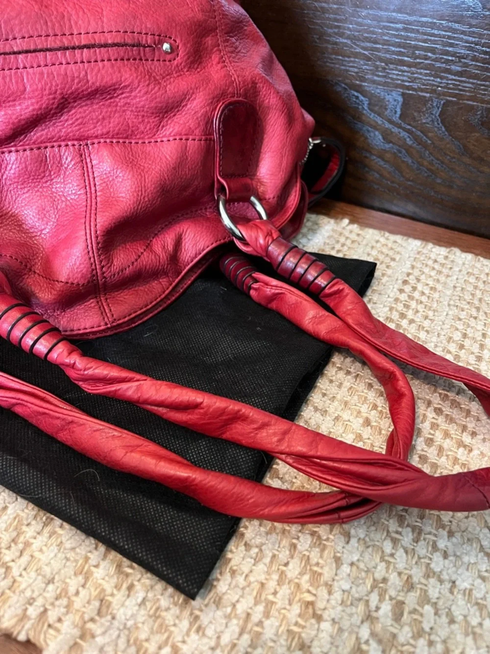 b. makowsky Red Leather Satchel with Silver Accents